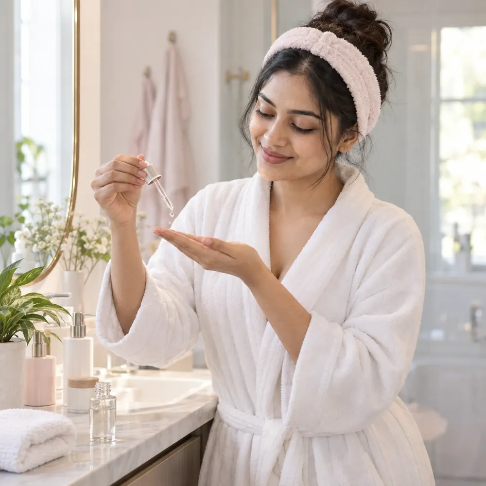 Woman applying serum during her morning skincare routine